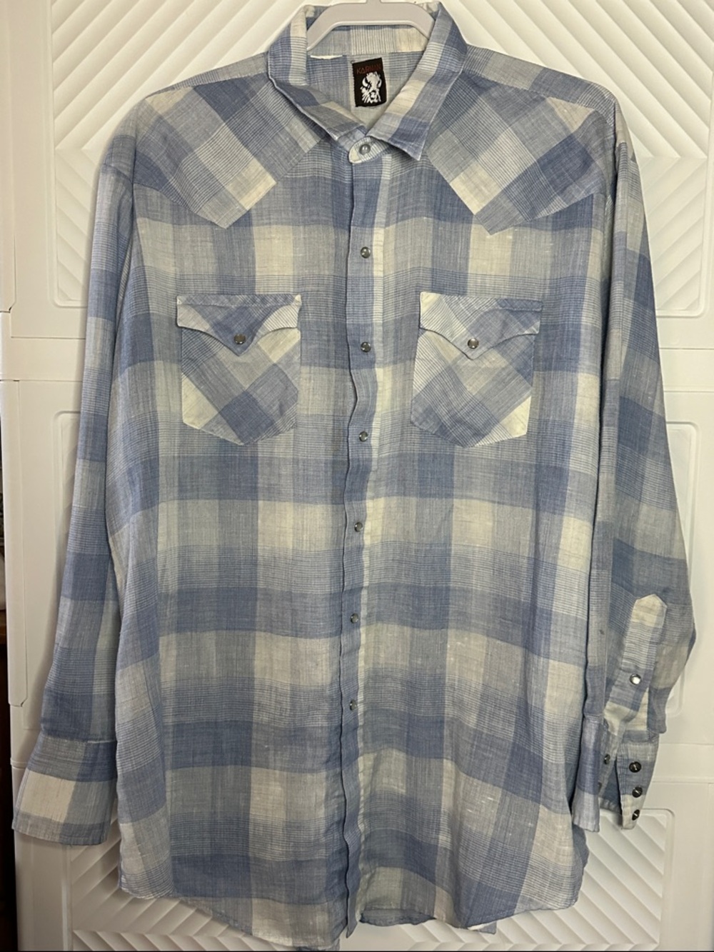 Karman Light Blue & White Plaid Casual Button(snap)-Down Shirt